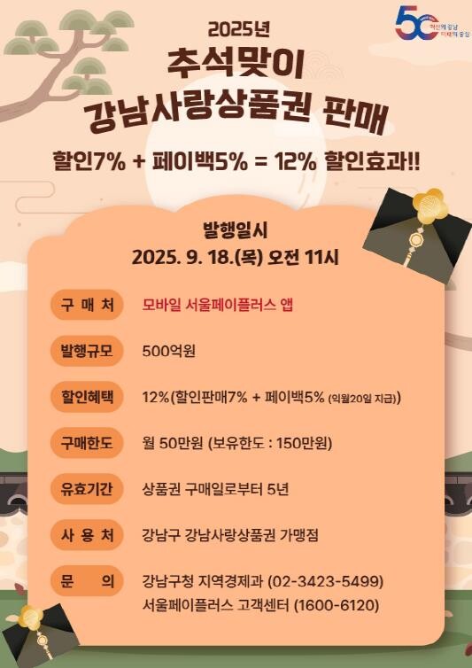 강남구, 추석강남사랑상품권 500억 ...